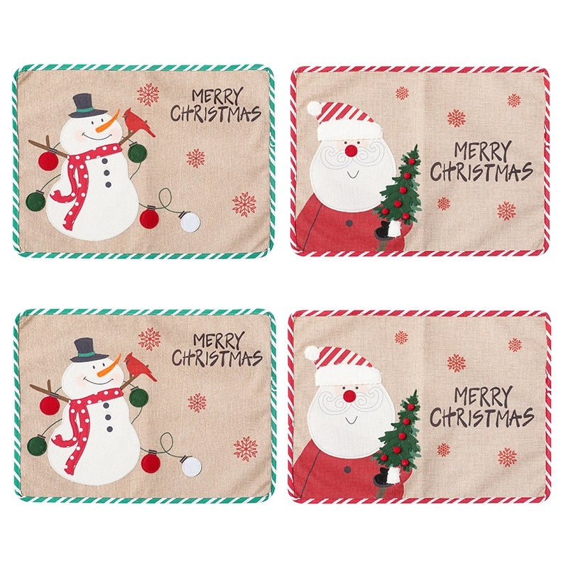 Festive Christmas Snowman Linen Placemat Cartoon Style Holiday Table Decoration|Home & Living > Kitchen & Dining > Table Linens