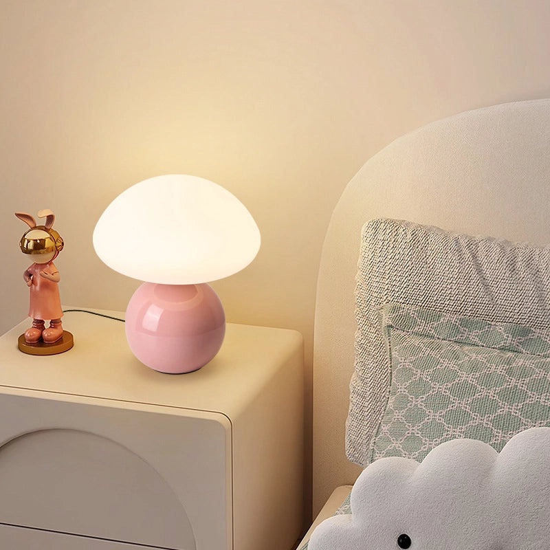 Cream Mushroom Night Light Small Table Lamp for Kids Bedroom Bedside Ceramic Decorative Room Lamp | Home Decor Lamps