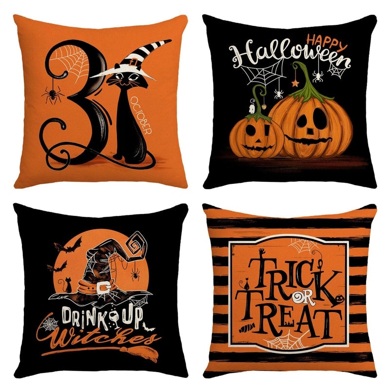 Halloween Minimalist Pumpkin Ghost Linen Pillow Covers for Couch Sofa Decor | Home Decor Pillows