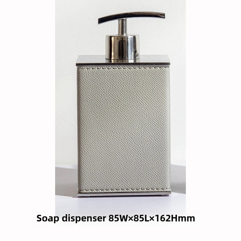 Modern European Soft Stainless Steel Leather Bathroom Set Soap Dispenser Toothbrush Holder 4-Piece Home Decor|Bathroom Accessories