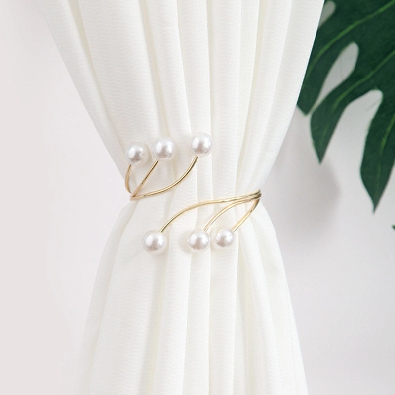 Modern Minimalist Six-Pearl Metal Curtain Tieback Punch-Free Living Room Curtain Holder|Home Decor & Curtain Accessories