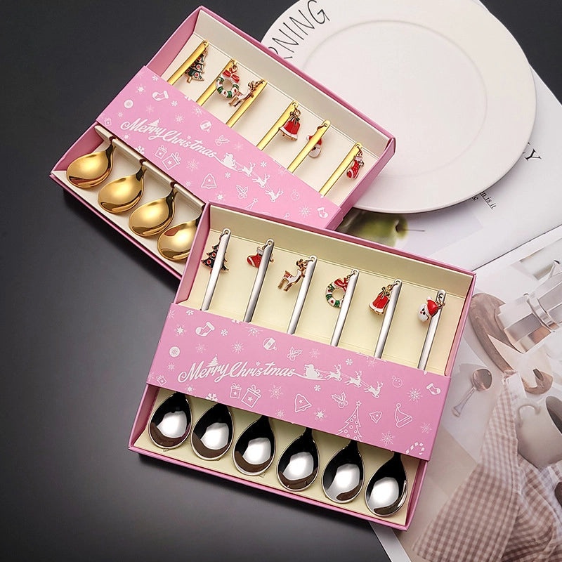 Christmas Tree Santa Claus and Elk Stainless Steel Tableware Set|Holiday Kitchen & Dining