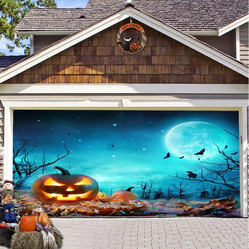 Halloween Pumpkin Hanging Banner Cloth Horror Garage Door Tapestry Decoration|Home Decor