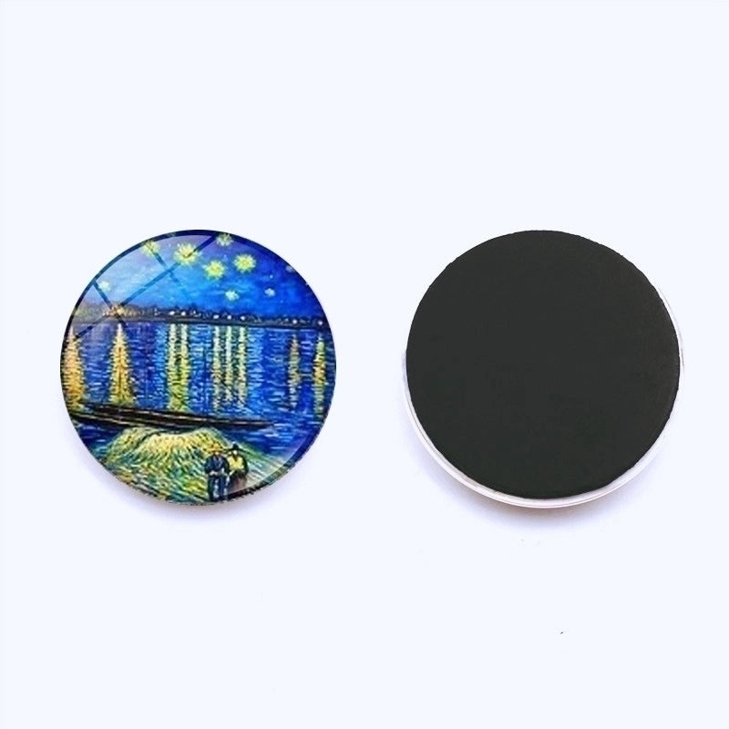 Van Gogh Starry Night Crystal Glass Refrigerator Magnets 25mm Creative Home Decor Stickers|Home & Kitchen Accessories