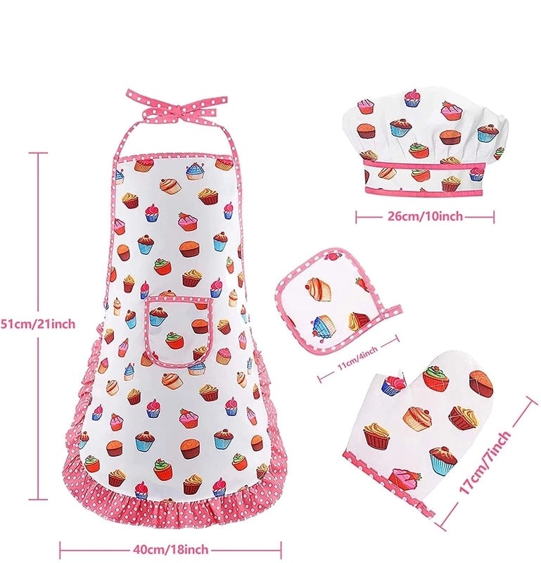 Kids Baking Apron with Cartoon Tool Set Play Kitchen Toy for Pretend Cooking|Kids & Baby > Toys > Role Play & Dress Up
