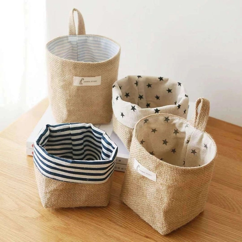 Cotton Linen Hanging Storage Bag for Door Wall Desktop Jute Organizer Sundries Bathroom Use|Home Storage & Organization