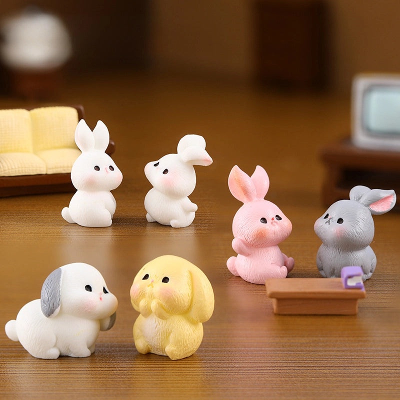 3 Pieces Cute Miniature Rabbit Family Figurines Resin Animal Decor Desktop Ornaments|Home Decor & Figurines