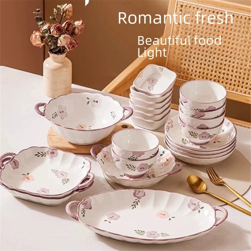 Purple Ceramic Bowl and Dish Set with Chopsticks | Kitchen & Dining