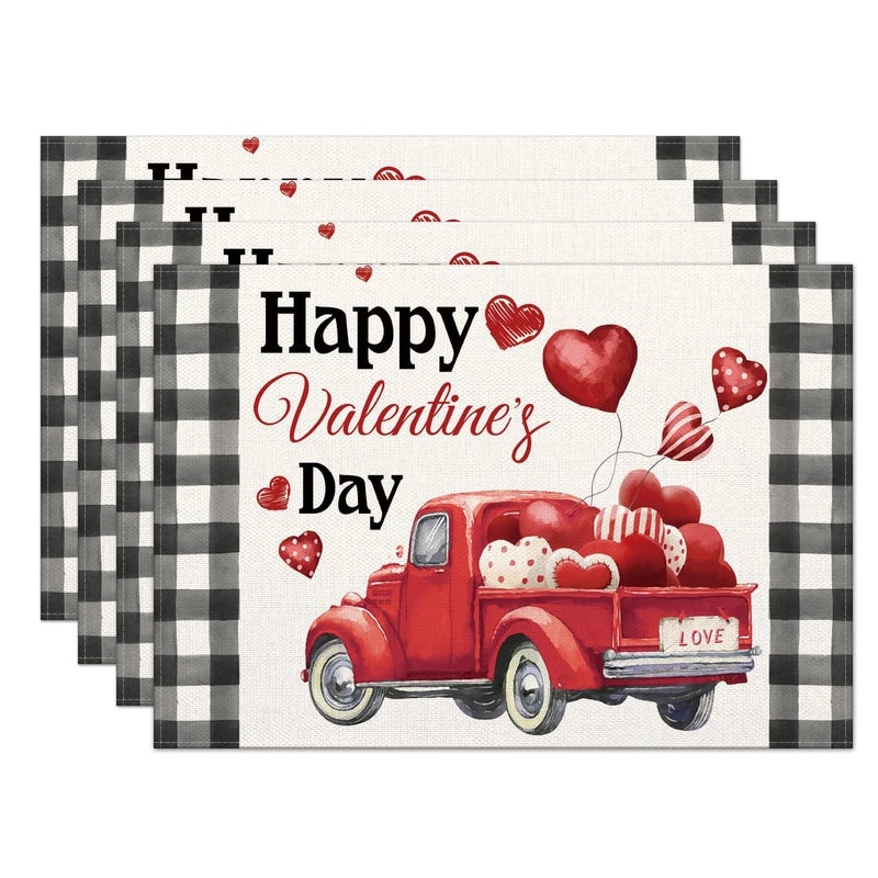 Elegant Red Heart Linen Placemat for Valentine's Day | Home & Living Tableware