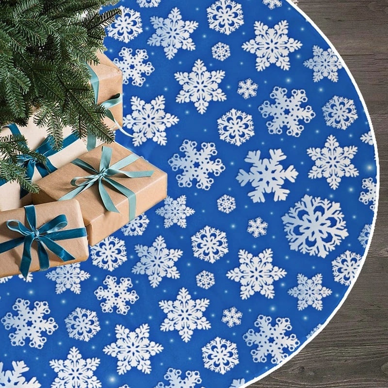 Plush Christmas Tree Skirt with Snowman Print for Holiday Parties and Home Decoration|Holiday Decorations