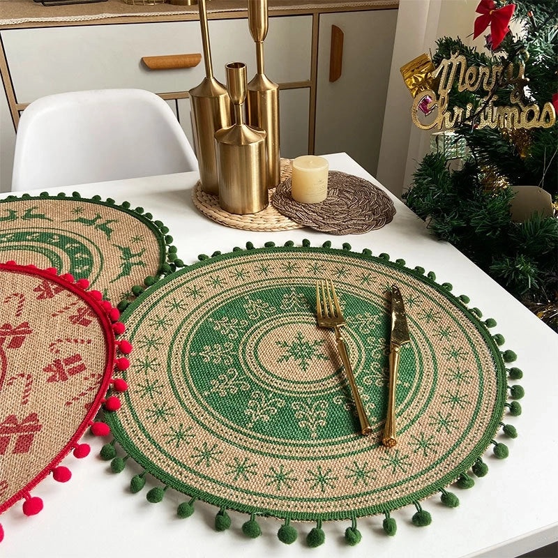 Elegant Christmas Floral Cotton Linen Placemat Single Piece|Home Decor & Tableware