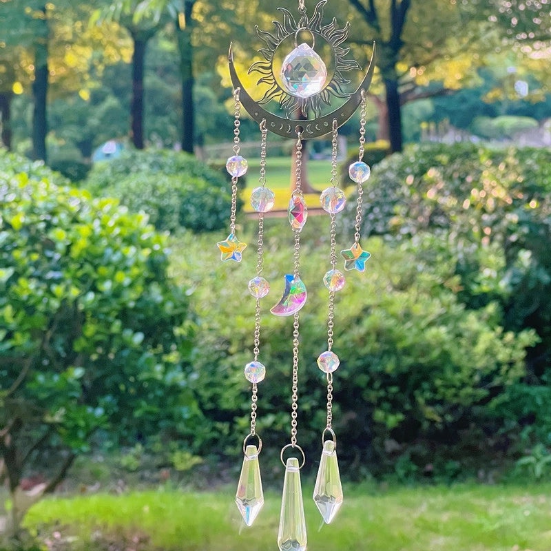 Geometric Crystal Brass Suncatcher Wind Chime | Home Decor & Wall Art