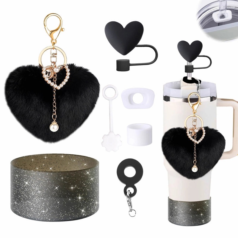 Adorable Red Heart Silicone Straw Caps Set of 7 | Drinkware Accessories