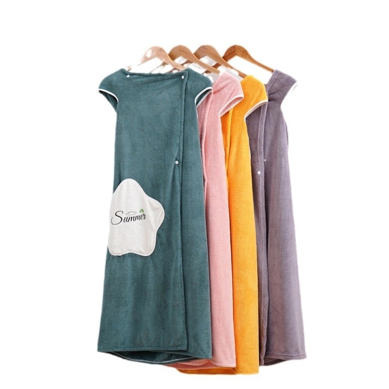 Coral Fleece Large Bath Towel with Pocket Women’s Wearable Bath Skirt Soft Absorbent Home Robe|Bath & Body Accessories