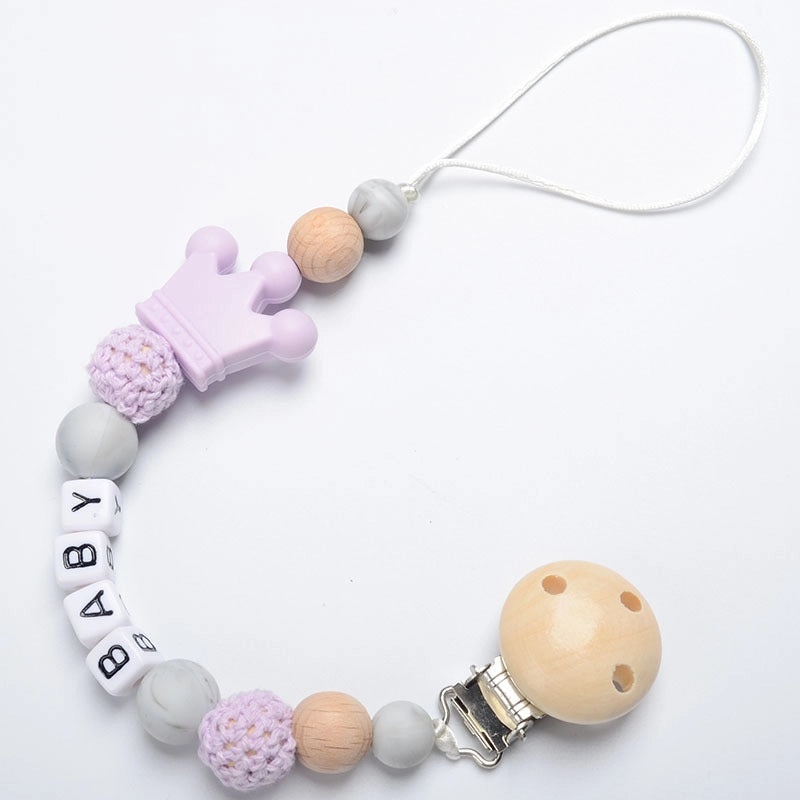 Adorable Wooden Letter Pacifier Clip with Silicone Beads | Baby Accessories