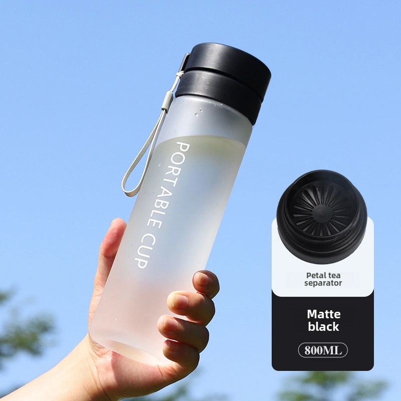 Large-capacity Outdoor Sports Water Bottle with Frosted Plastic Portable Rope Customizable Tea Drain Cup|运动水壶