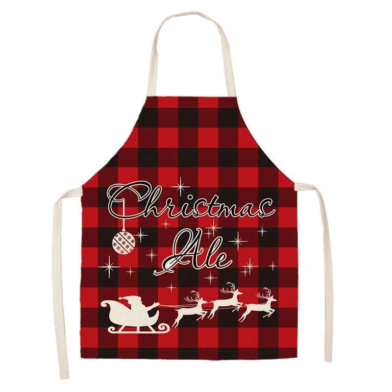 Christmas Santa Claus Stripe Snowflake Linen Apron Holiday Kitchen Accessory|Kitchen & Dining