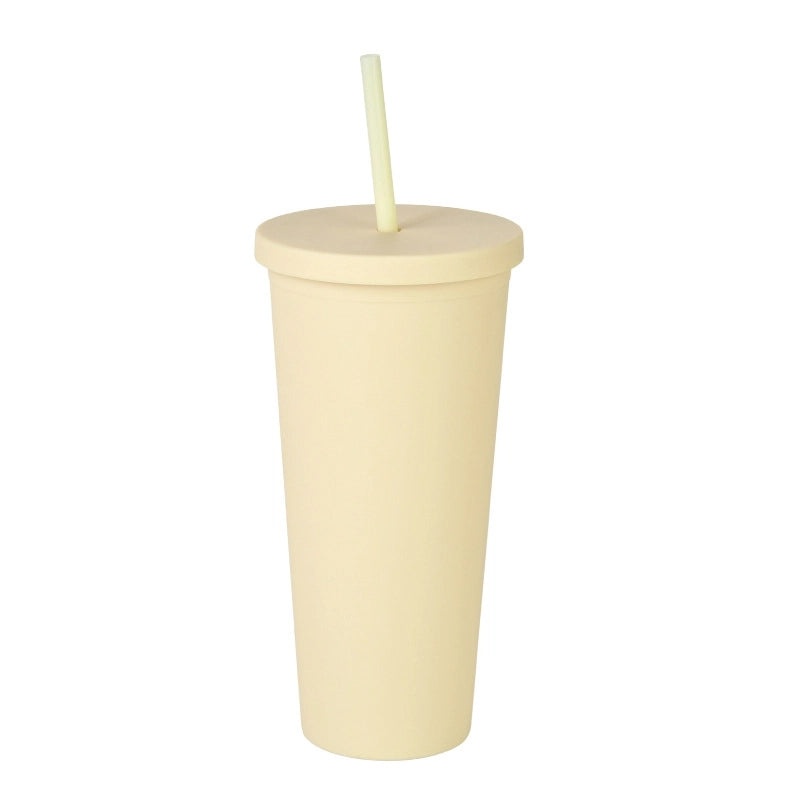 24oz Double-layer Frosted Plastic Straw Cup with Lid | Drinkware & Tumblers