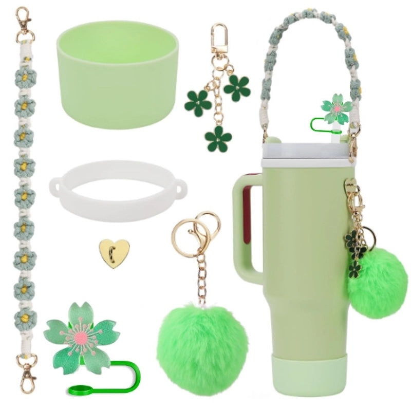 Adorable Geometric Plush Silica Gel Straw Charm Cup Pendant Set | Drink Accessories