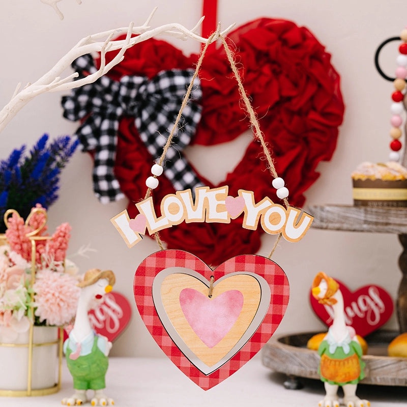 Valentine's Day Heart-Shaped Wooden Hanging Ornament Cute Letter Indoor Date Decoration|Home Decor