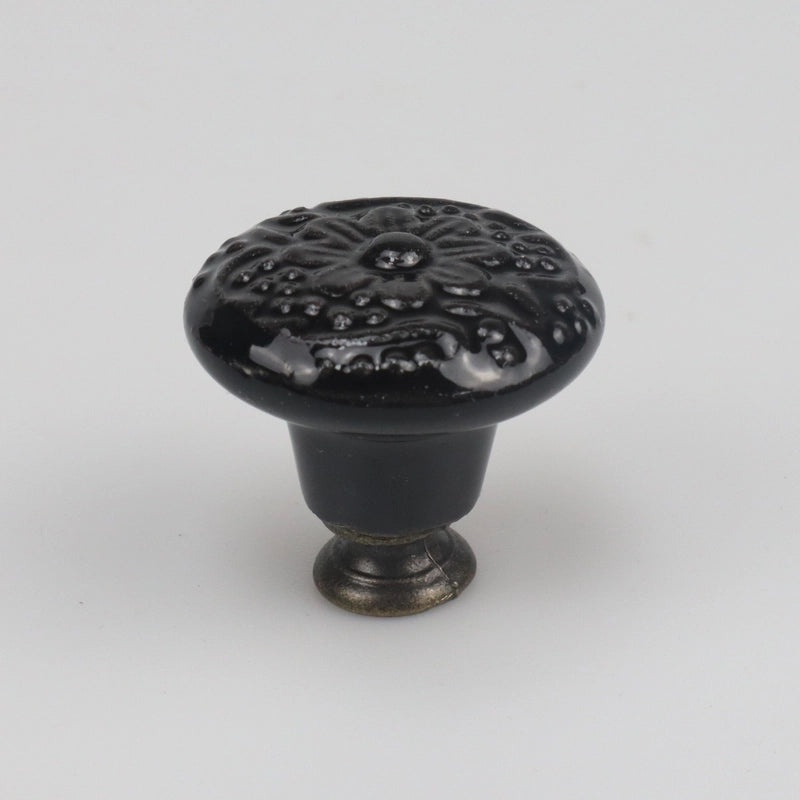 Ceramic Flower Cabinet Handle with Wooden Base | Cabinet Hardware