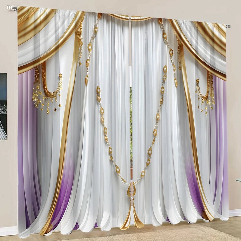 2PCS Floral Pattern 3D Digital Print Curtains | Home Decor Curtains