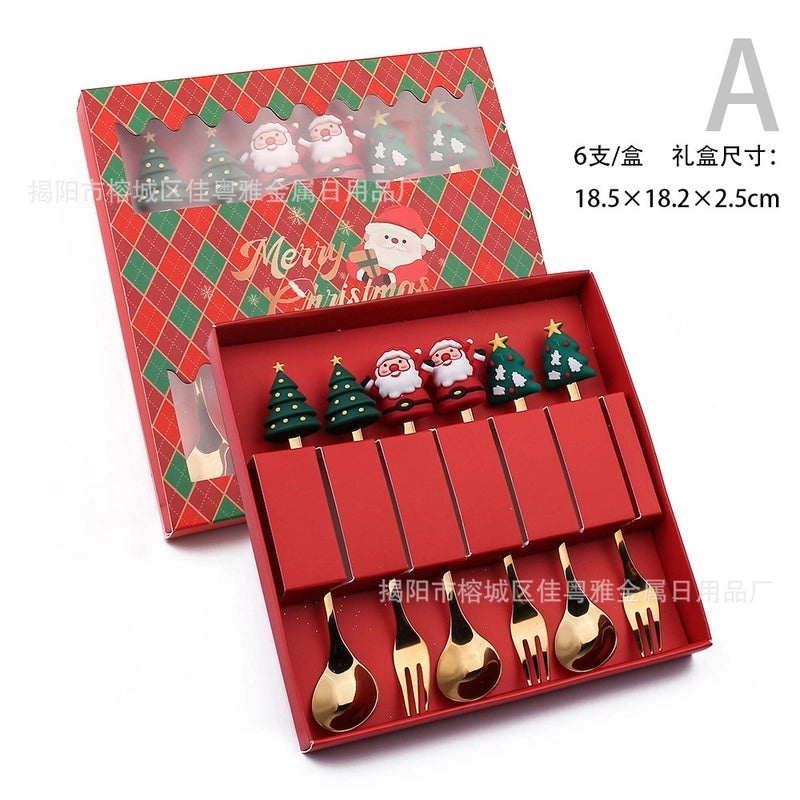 Christmas Santa Claus Stainless Steel Spoon and Fruit Fork Set | Kitchen & Dining Utensils