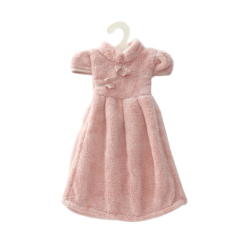 Soft Coral Fleece Hand Towel Thick Absorbent Cute Skirt Design with Hanger | Home & Living Towels