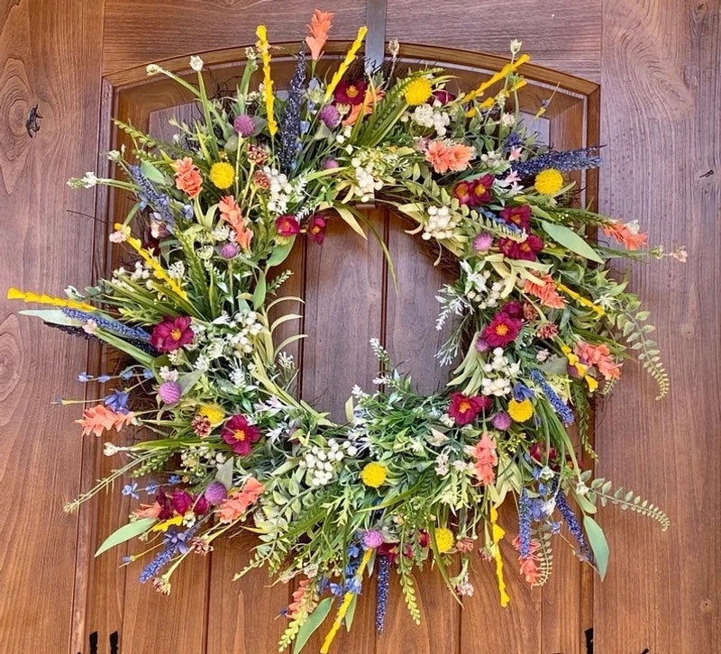 Texas Wildflower Artificial Wreath for Home Wall and Door Decoration | Seasonal Holiday Decor