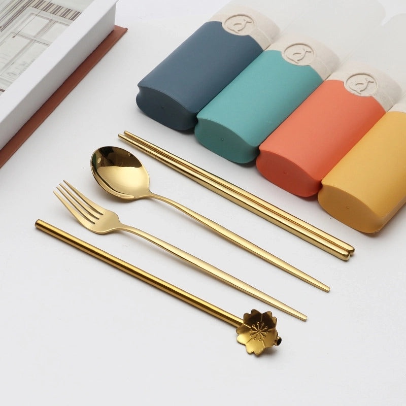 Retro Style Color Block Stainless Steel Fruit Spoon Knife Fork Set|Kitchen & Dining Cutlery Sets