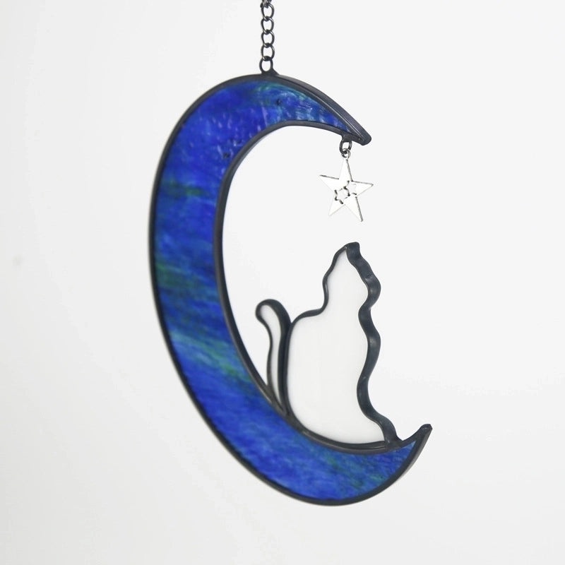 Retro Star Moon Cat Glass Pendant Necklace|Fashion Accessories