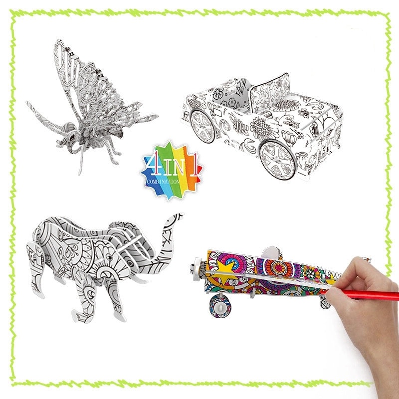 Kids 3D Dinosaur Graffiti Puzzle Toy Set DIY Animal Car House Painting Craft | Children's Creative Toys