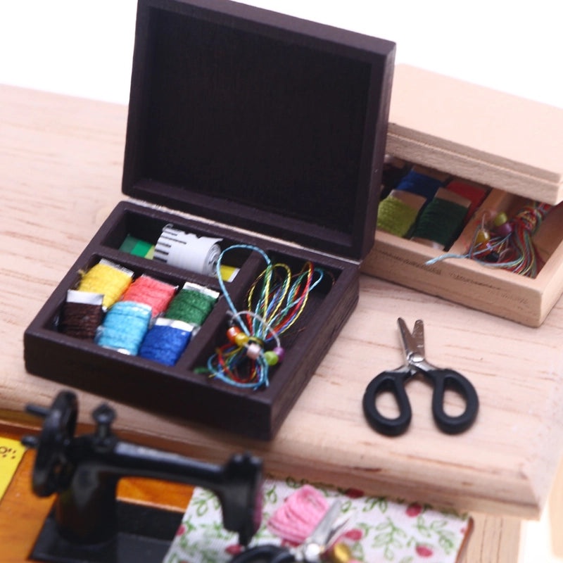 Mini Vintage Dollhouse Sewing Box BJD Cloth Miniature Home Scene Props Accessories|Miniature & Dollhouse Accessories