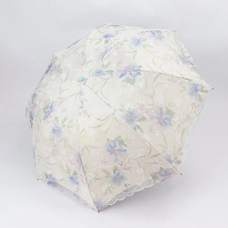 Goddess Princess Double Layer Lace Foldable Umbrella for Women | Sun & Rain Protection | Black Sunshade Umbrellas | Women's Accessories