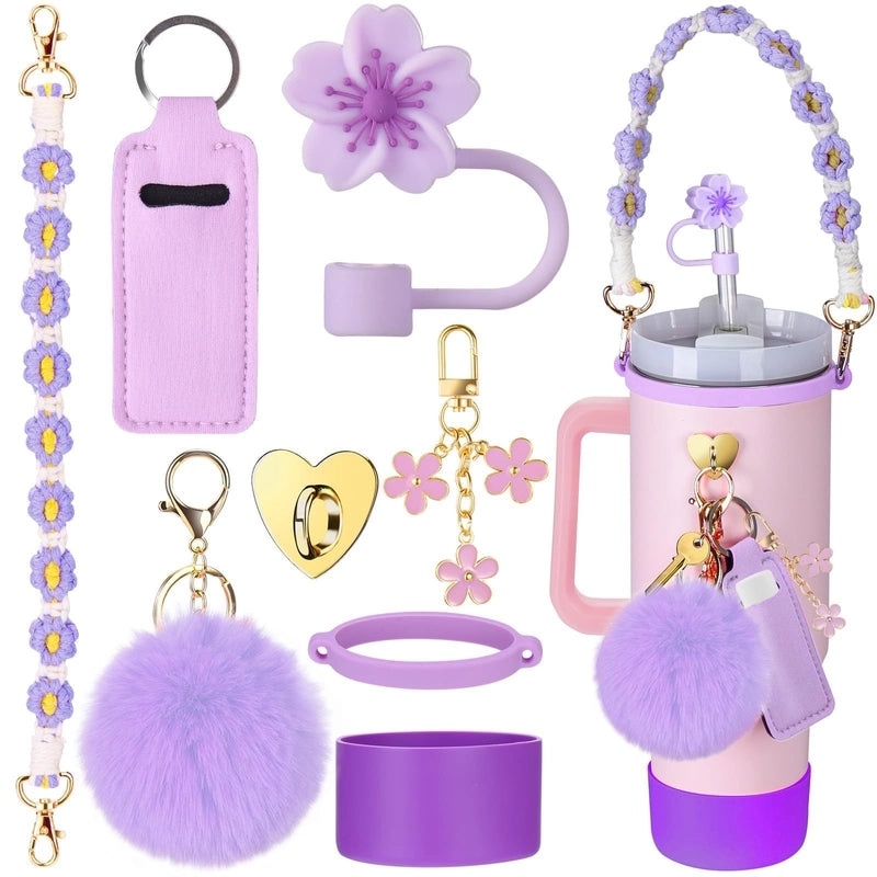 Adorable Geometric Plush Silica Gel Straw Charm Cup Pendant Set | Drink Accessories