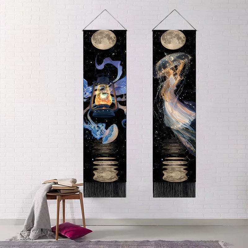 Nordic Moon Jellyfish Cotton Linen Wall Hanging Tapestry|Home Decor & Wall Art