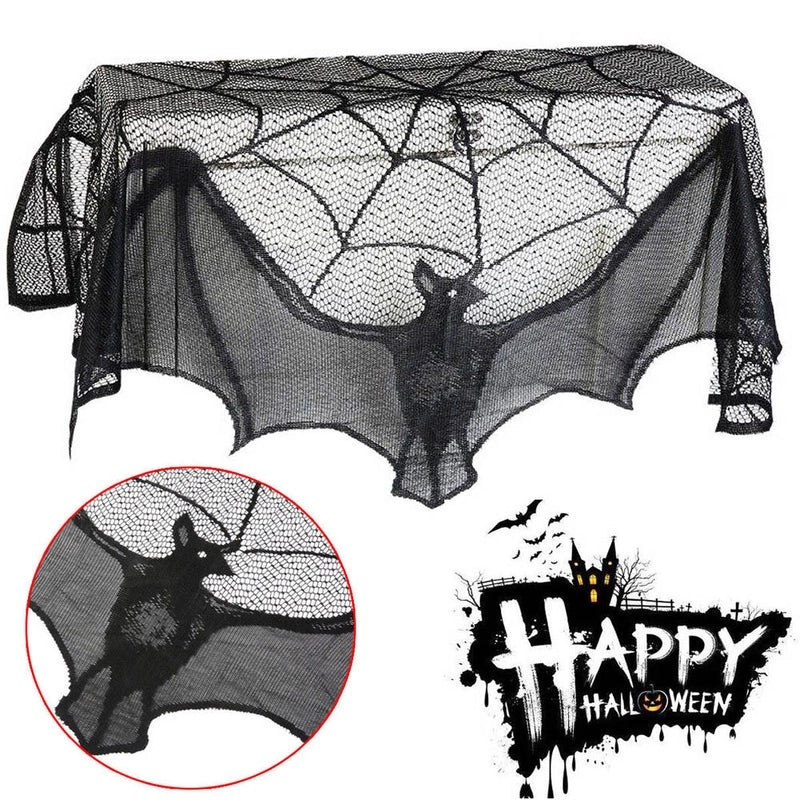 Black Lace Spider Web and Bat Halloween Door Curtain | Halloween Decorations