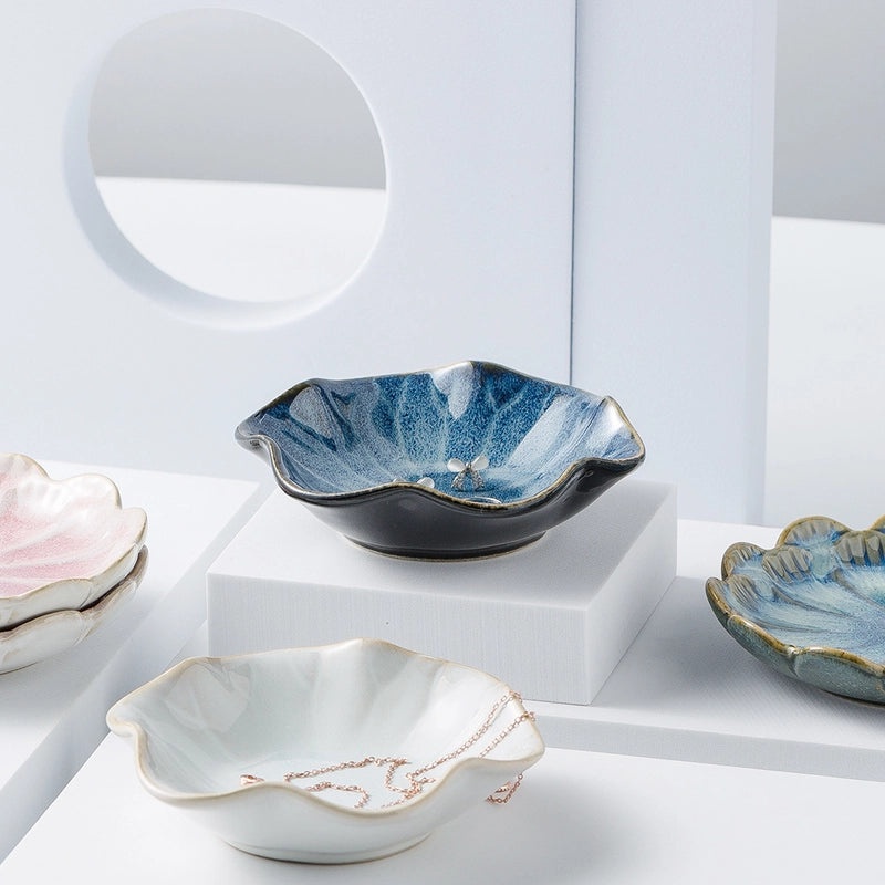 Ceramic Lotus Jewelry Plate Blue Pink Nordic Style Snack Tray Household Storage Dish|Home Decor & Storage