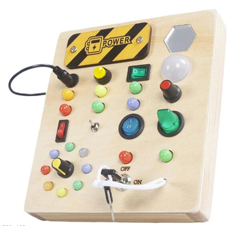 Children's Educational Wooden Busy Board with LED Light Switch | Early Learning Toys