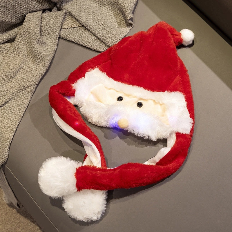 Santa Claus Elk Airbag Christmas Hat with Pinch Ears and Moving Glow White Beard|Christmas Accessories