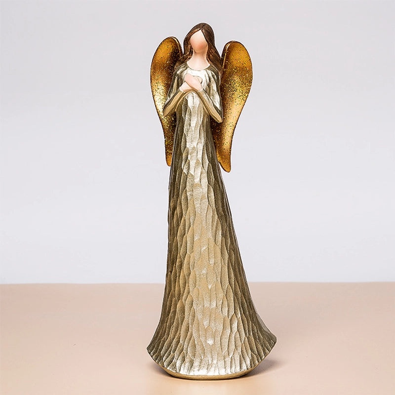 Golden Heart Angel Statue Resin Ornament | Home Decor & Collectibles