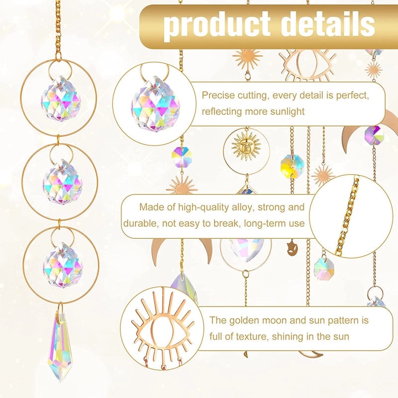 Minimalist Moon Crystal Copper Suncatcher Wind Chime Wall Hanging|Home Decor