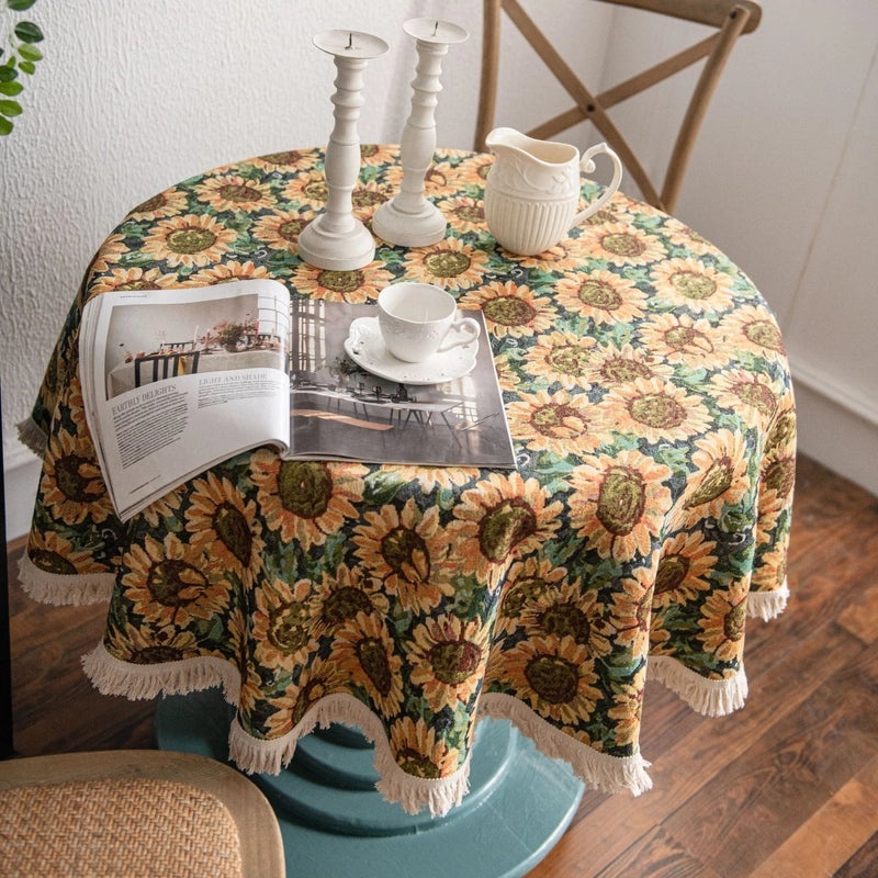 Yi Manqi Yun American Jacquard Sunflower Round Thick Tablecloth Factory Direct Supply|Home & Kitchen Textiles