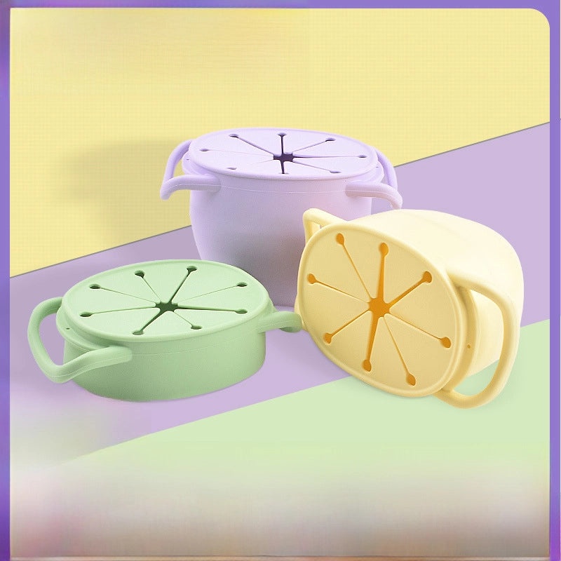 Baby Silicone Snack Cup with Rope | Fall-Resistant Foldable Binaural Children’s Snack Container | Baby Feeding Supplies