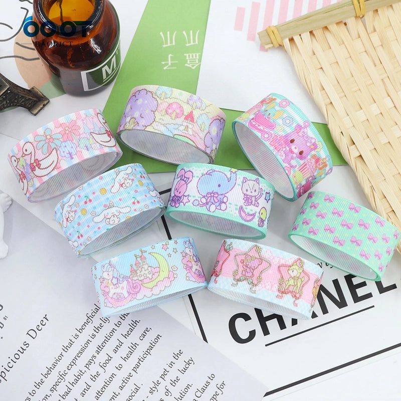 Cartoon Soft Color Thermal Transfer Printed Ribbed Ribbon DIY Handmade Bow Hair Accessory Gift Packaging|Hair Accessories