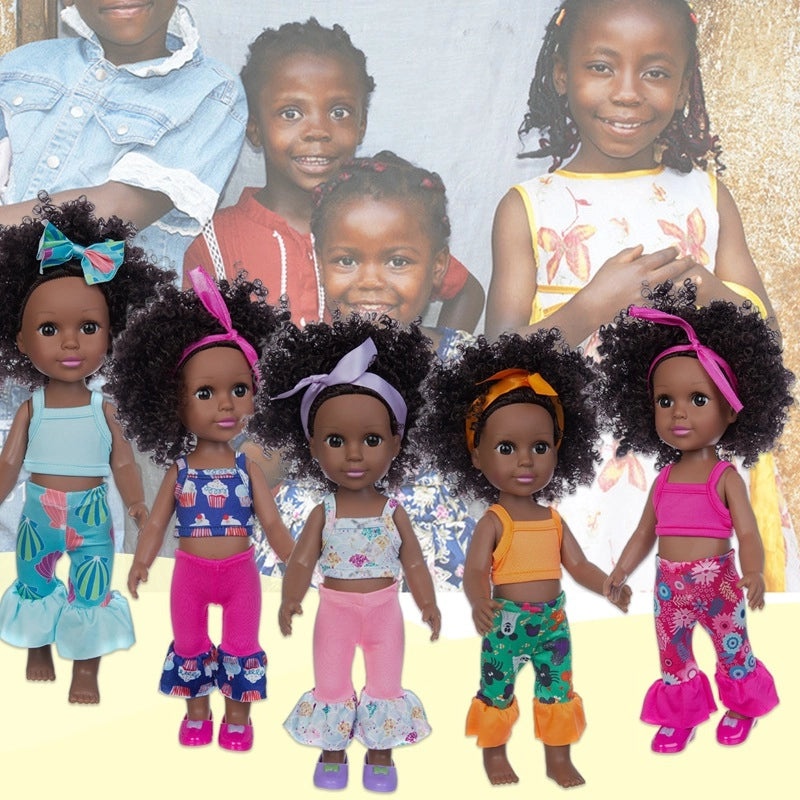 35cm Soft Rubber African Black Doll for Kids | Children's Toys