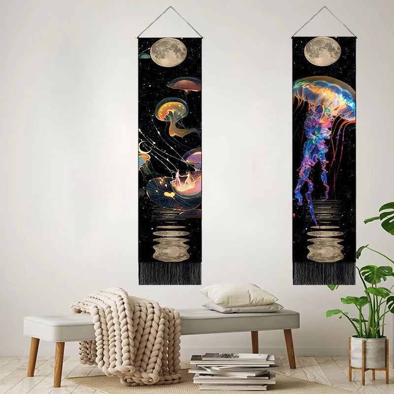 Nordic Moon Jellyfish Cotton Linen Wall Hanging Tapestry|Home Decor & Wall Art