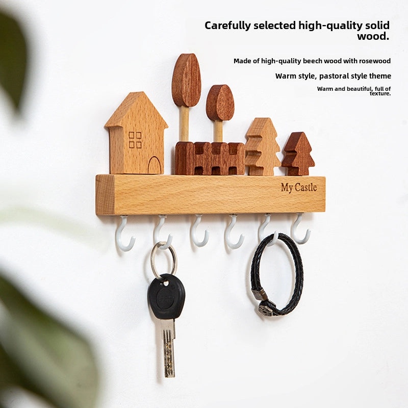 Nordic Solid Wood Wall-mounted Key Hook Punch-free Creative Storage Rack for Entrance|Home Organization