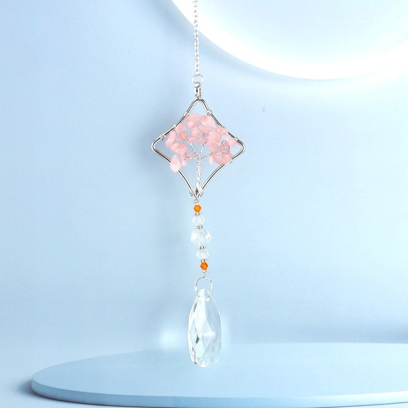 Geometric Alloy Pendant with Natural Stone Crystal | Jewelry & Accessories