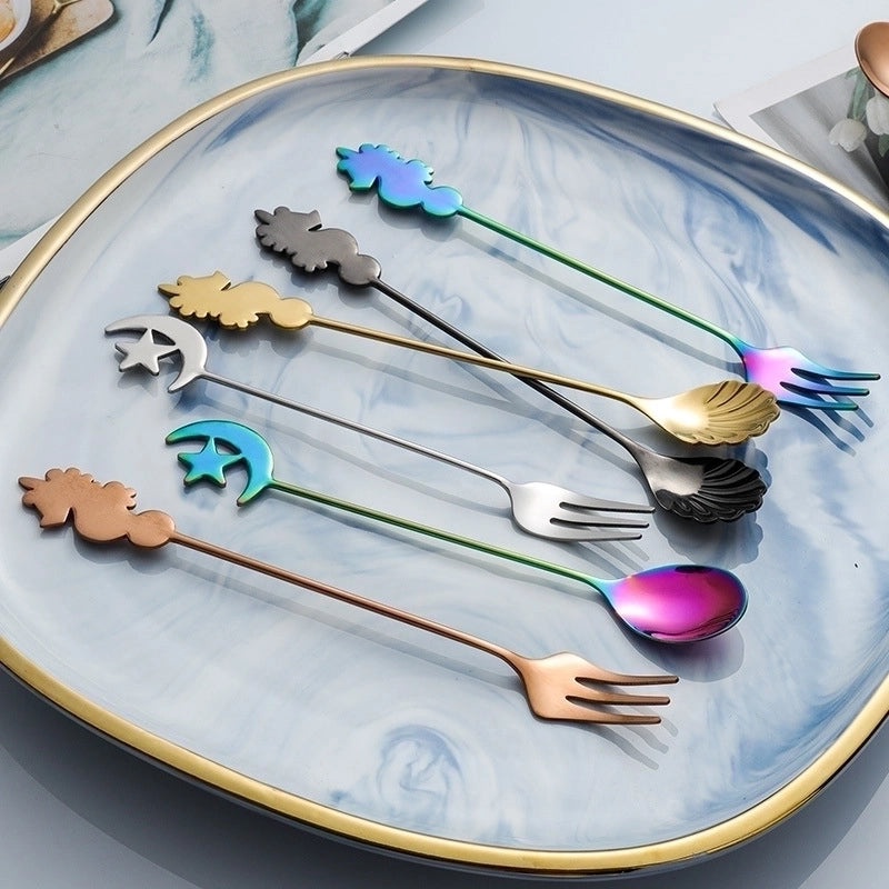 Cute Cartoon Stainless Steel Spoon and Fruit Fork Set for Everyday Use|Kitchen Utensils & Cutlery